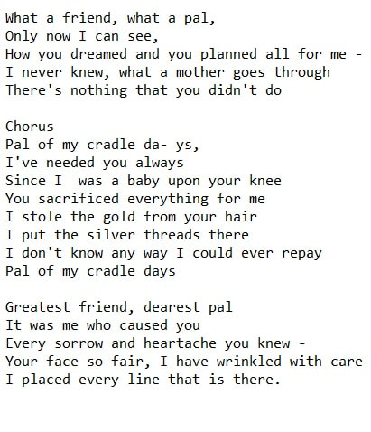 Pal of my cradle days lyrics by Anne Breen