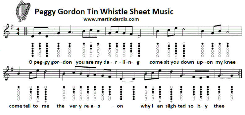Peggy Gordon Sheet Music And Tin Whistle Notes by The Dubliners