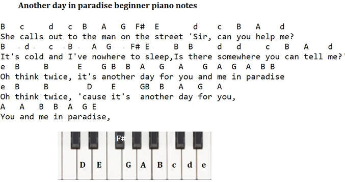 Another day in paradise piano letter notes