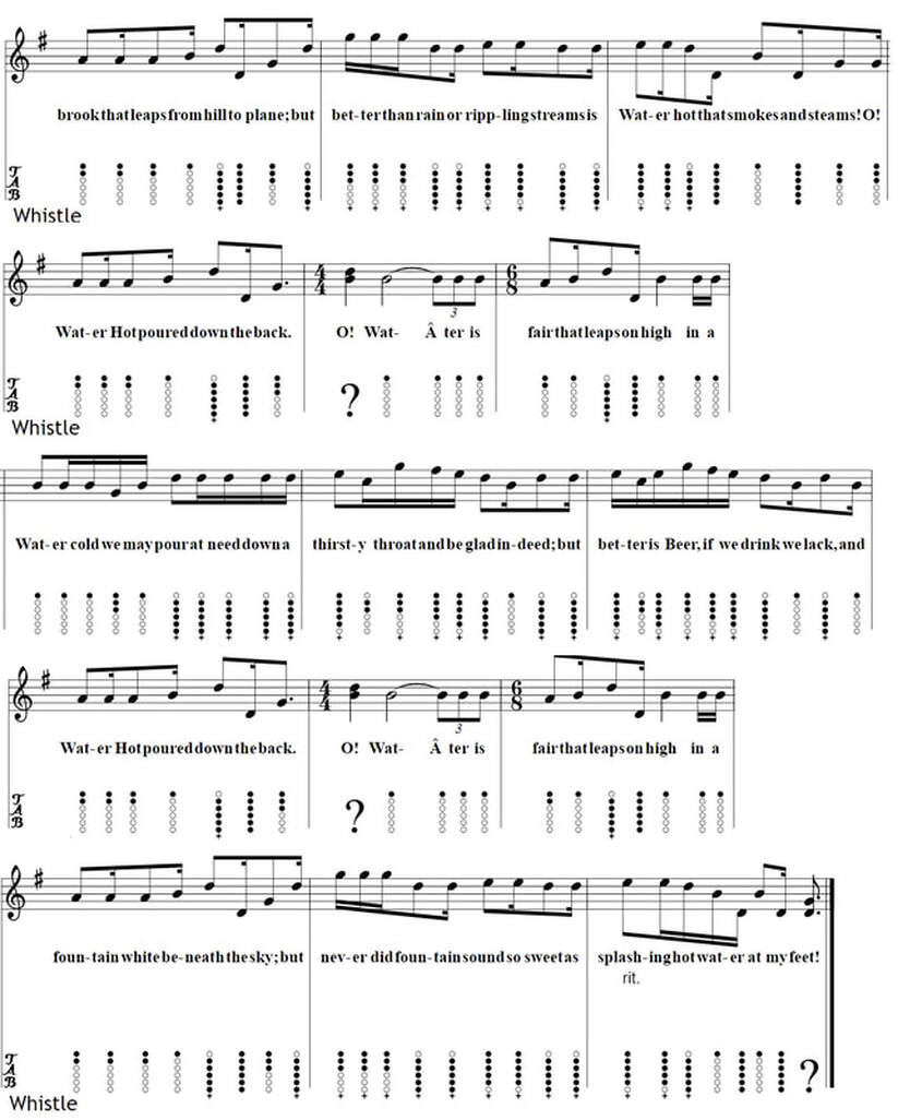 Bilbo's bath song tin whistle sheet music from Fellowship Of The Rings
