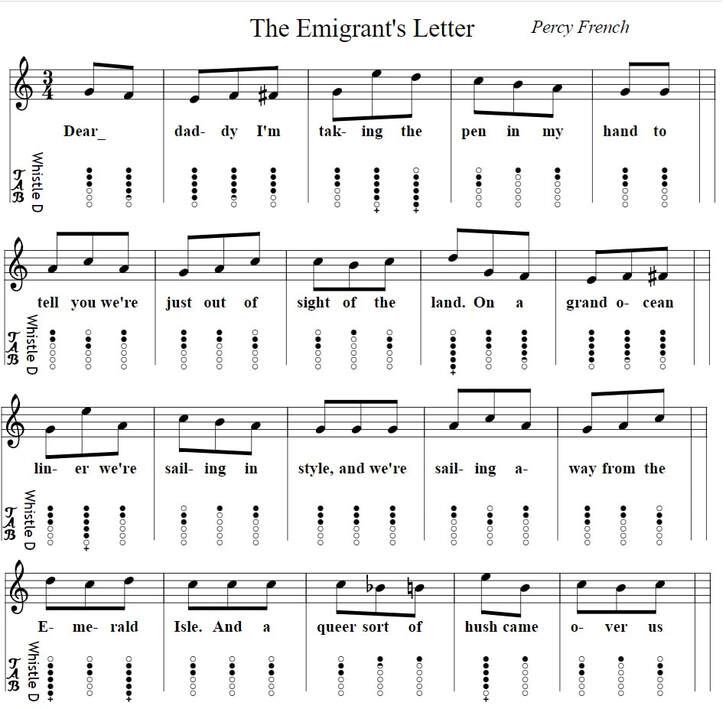 The Emigrant's letter tin whistle sheet music by Percy French