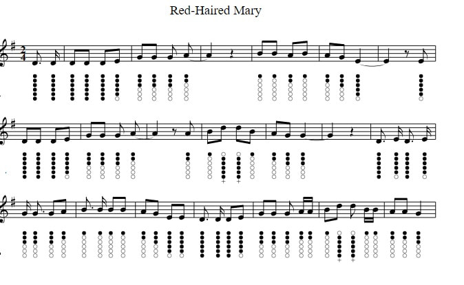 Red haired Mary sheet music notes