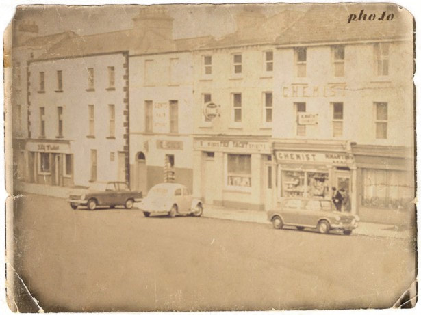 Old photo of Ringsend Dublin showing shops and old cars