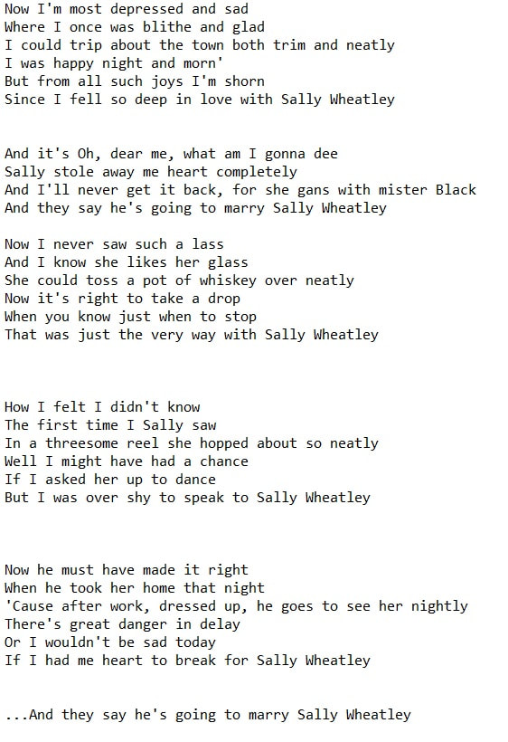 Sally wheatley lyrics by The Dubliners