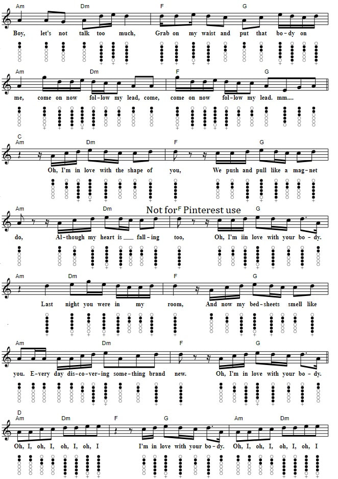 Shape Of You Easy Sheet Music And Tin Whistle Letter Notes verse two