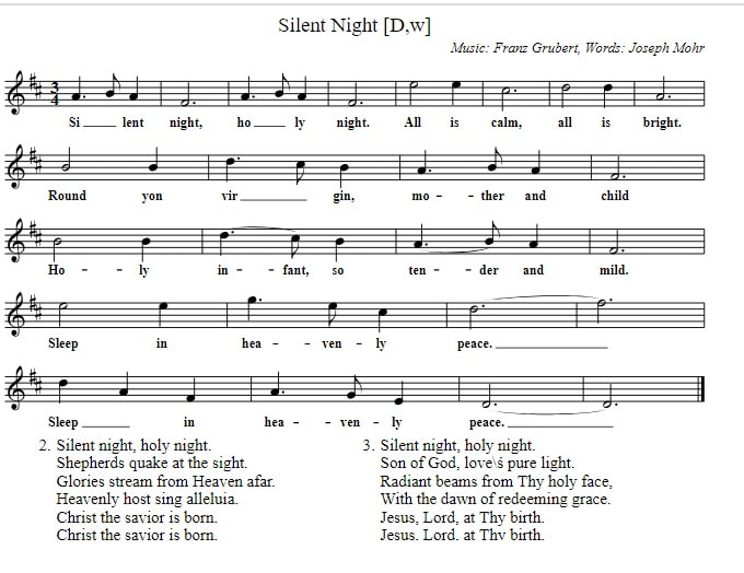 Silent night standard sheet music in D Major
