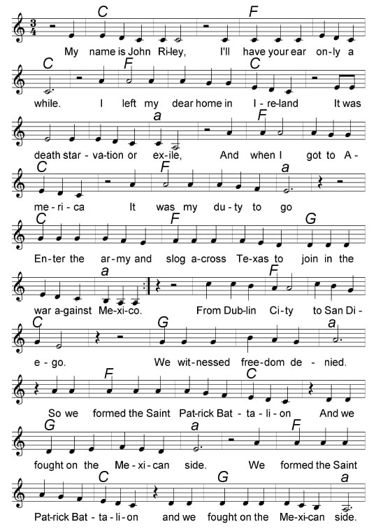 Saint Patrick's Battalion Lyrics And Chords Irish folk songs