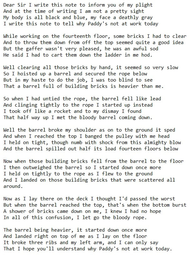 The bricklayers song lyrics