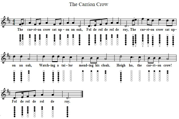 The carrion crow sheet music and tin whistle notes