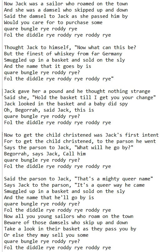 The Dubliners lyrics Quare Bungle Rye