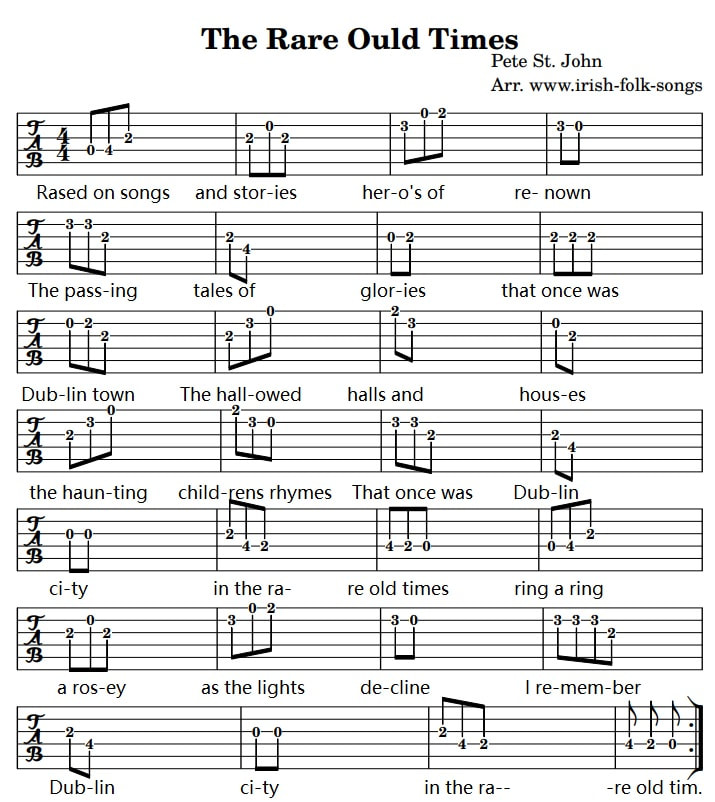 The rare old times guitar tab