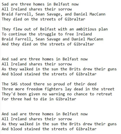 The streets of Gibraltar song lyrics