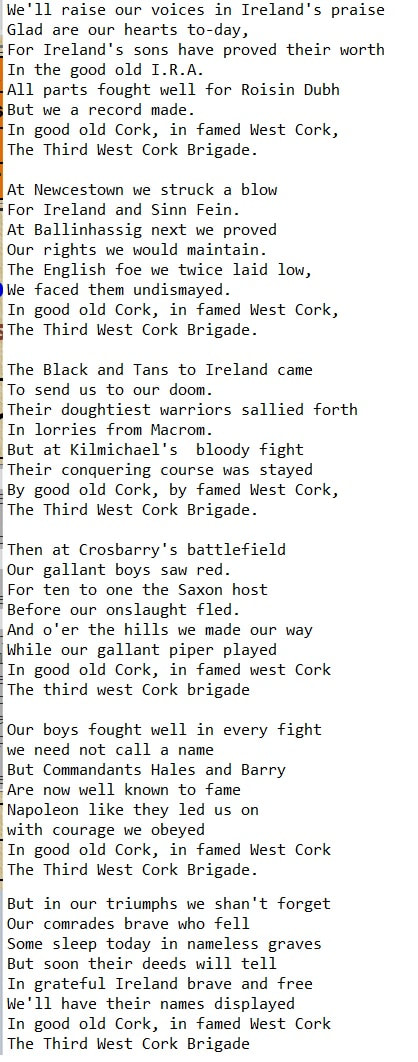 The third west Cork Brigade song lyrics