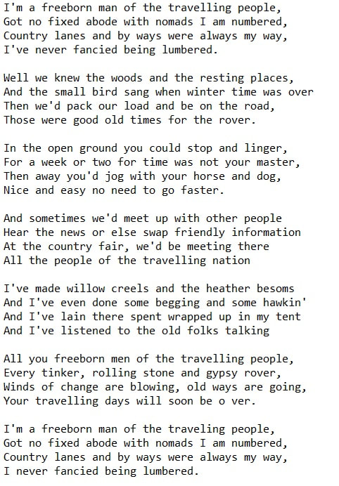 the travelling people lyrics by The Dubliners