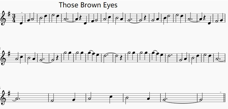 Those brown eyes song sheet music in G Major
