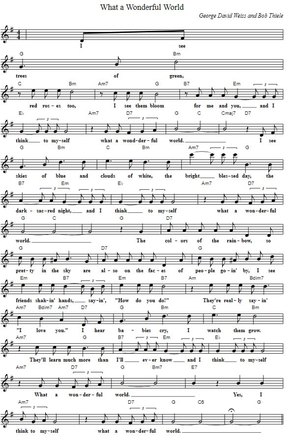 what a wonderful world piano sheet music with chords and lyrics