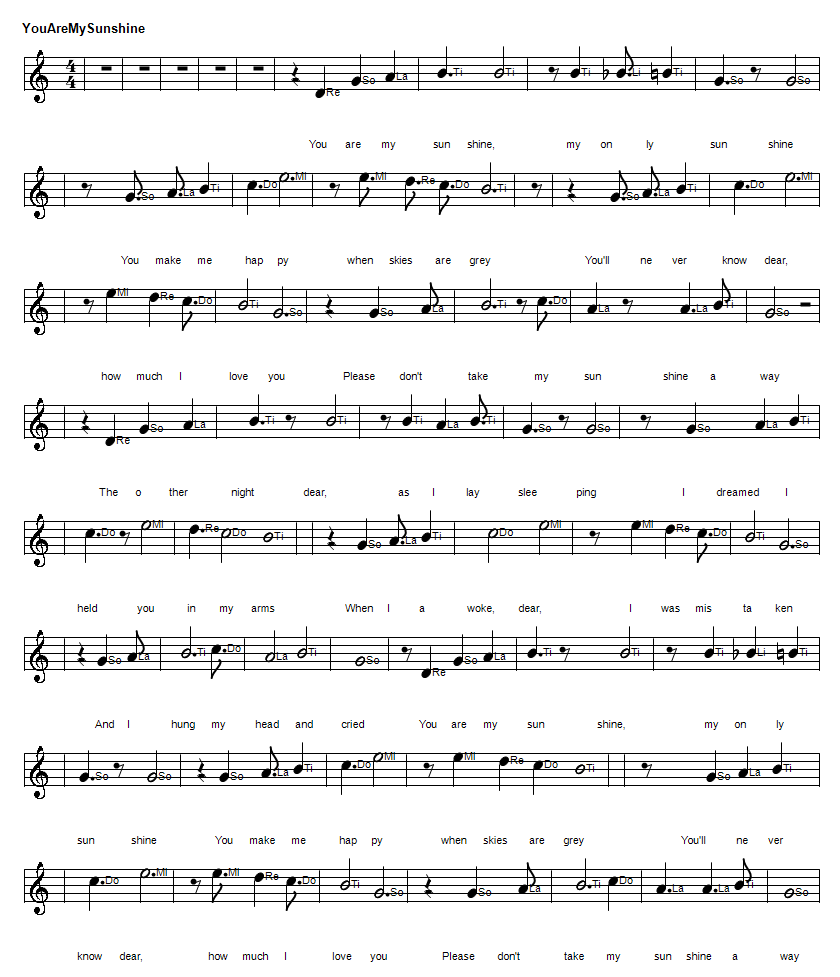 Sheet music for you are my sunshine in the key of G Major