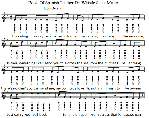 Boots of Spanish leather sheet music for tin whistle