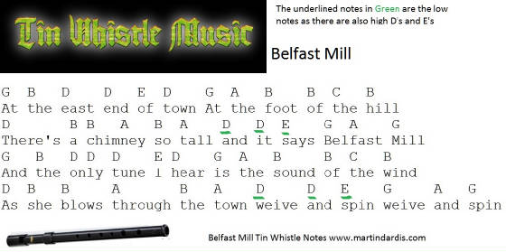 Belfast mill tin whistle letter notes 