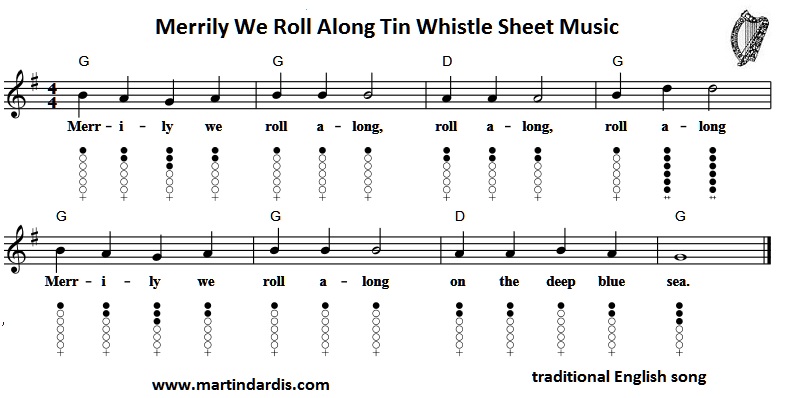 Merrily We Roll Along Tin Whistle Sheet Music