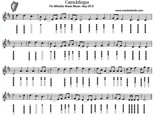 Carrickfergus Tin Whistle Sheet Music Notes