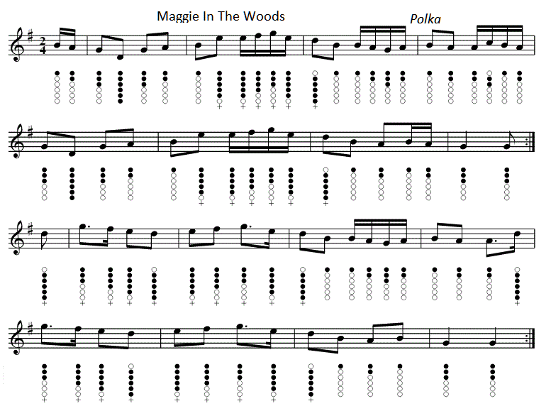 Maggie in the woods tin whistle sheet music
