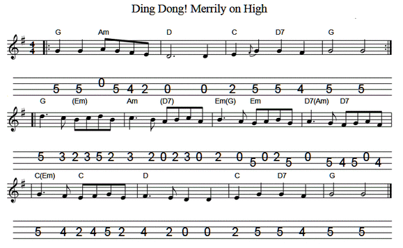 Ding Dong Merrily On High mandolin tab