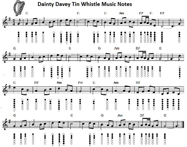 dainty davey sheet music and tin whistle notes