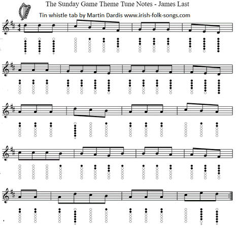 The Sunday Game sheet music for tin whistle