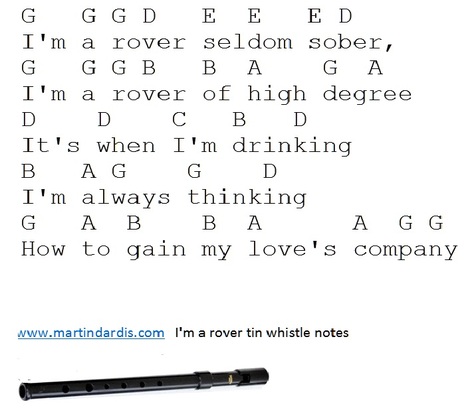 I'm A Rover Seldom Sober music letter notes
