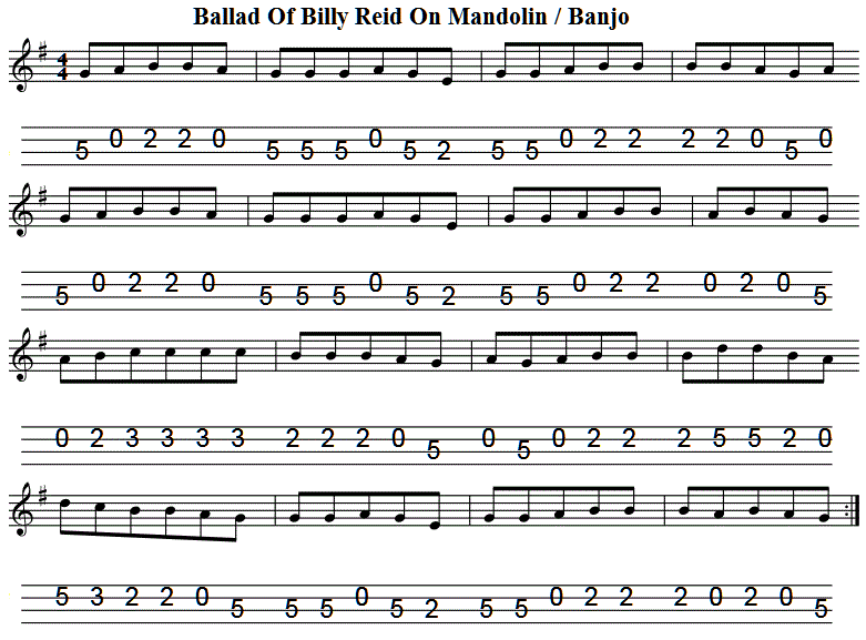 billy reid sheet music notes