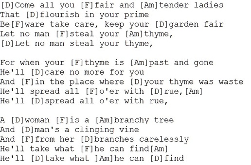 Let no man steal your thyme lyrics and guitar chords