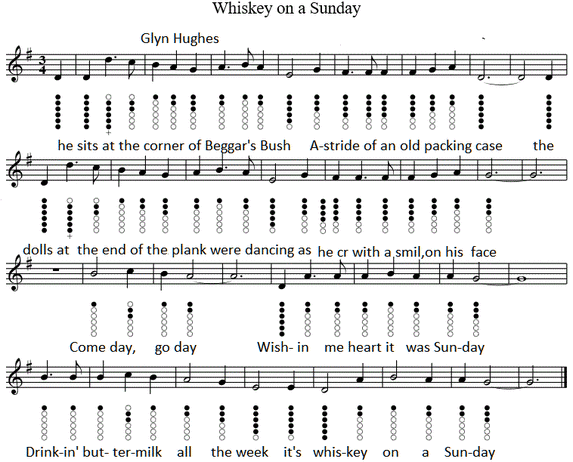 Whiskey on a Sunday tin whistle sheet music in the key of G Major