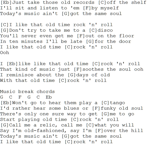 old time rock and roll lyrics and guitar chords in the key of C
