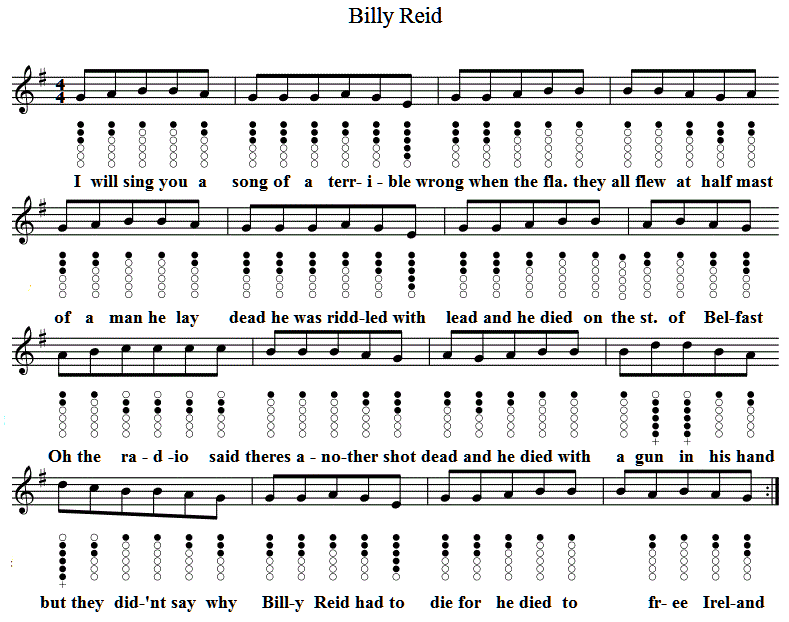 Billy Reid sheet music for tin whistle