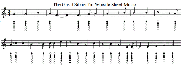 The great silkie sheet music and tin whistle notes