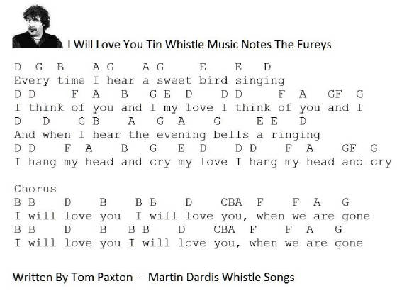 I will love you tin whistle music notes for The Furey Brothers