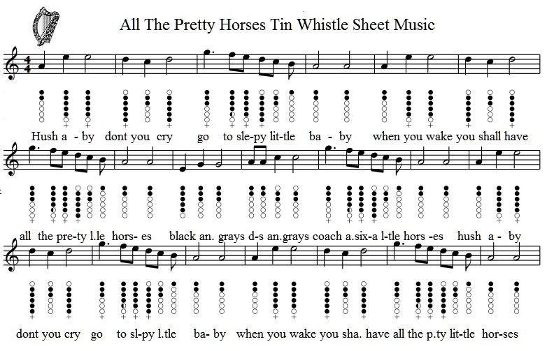 All the pretty little horses tin whistle sheet music