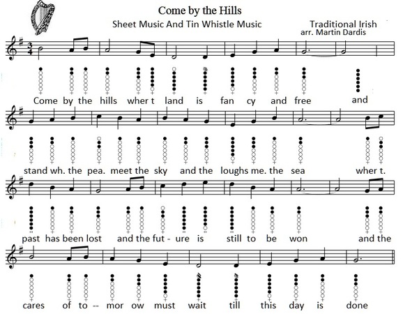 Come By The Hills Sheet Music And Tin Whistle Notes