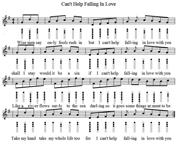 Can't Help Falling In Love Tin Whistle Sheet Music