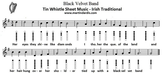 Black velvet band tin whistle sheet music notes