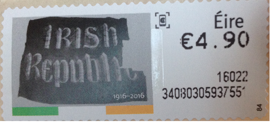 Irish republic flag as stamp from 1916 An Post collection