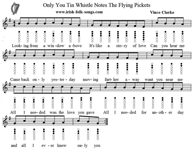Only you tin whistle sheet music notes by The Plying Pickets