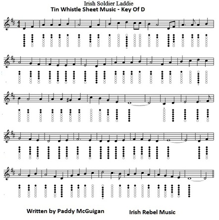 Irish Soldier Laddie sheet music With Tin Whistle Notes