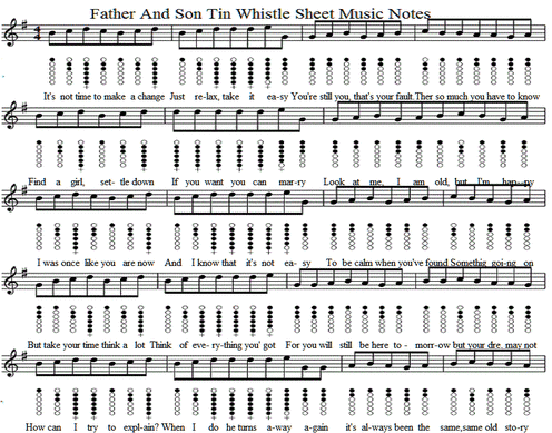 Father and son sheet music notes for tin whistle