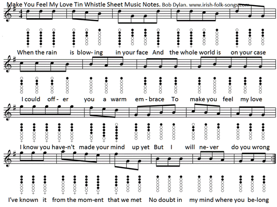 Make you feel my love sheet music for tin whistle