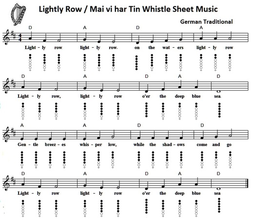 Lightly row sheet music for tin whistle