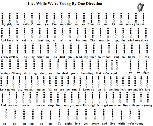 Live While We're Young Tin Whistle Notes By One Direction