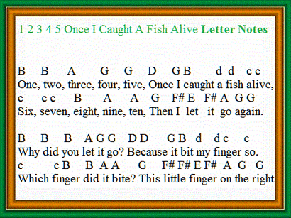 1 2 3 4 5 once i caught a fish alive letter notes for the recorder and tin whistle.