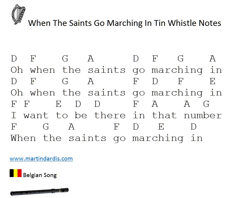 When The Saints Go Marching In letter notes for beginners.